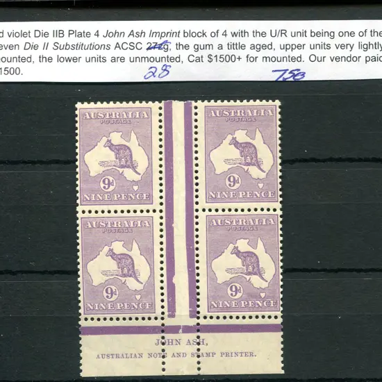 9d violet, Die IIB plate 4 John Ash "N" over "N" ...