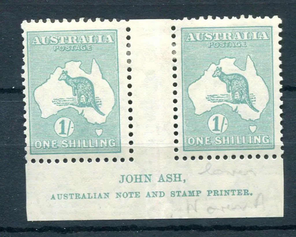 1/- blue-green John Ash imprint pair with "N" over ... Image 1++