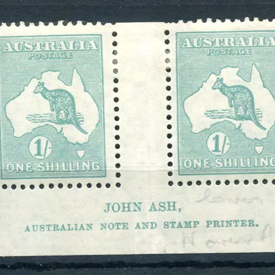 1/- blue-green John Ash imprint pair with "N" over ...