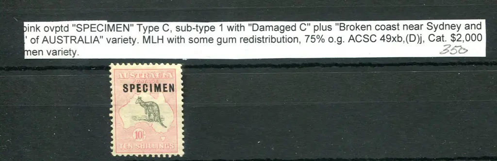 10/- grey & pale pink ovptd "SPECIMEN" type C ... Image 1++