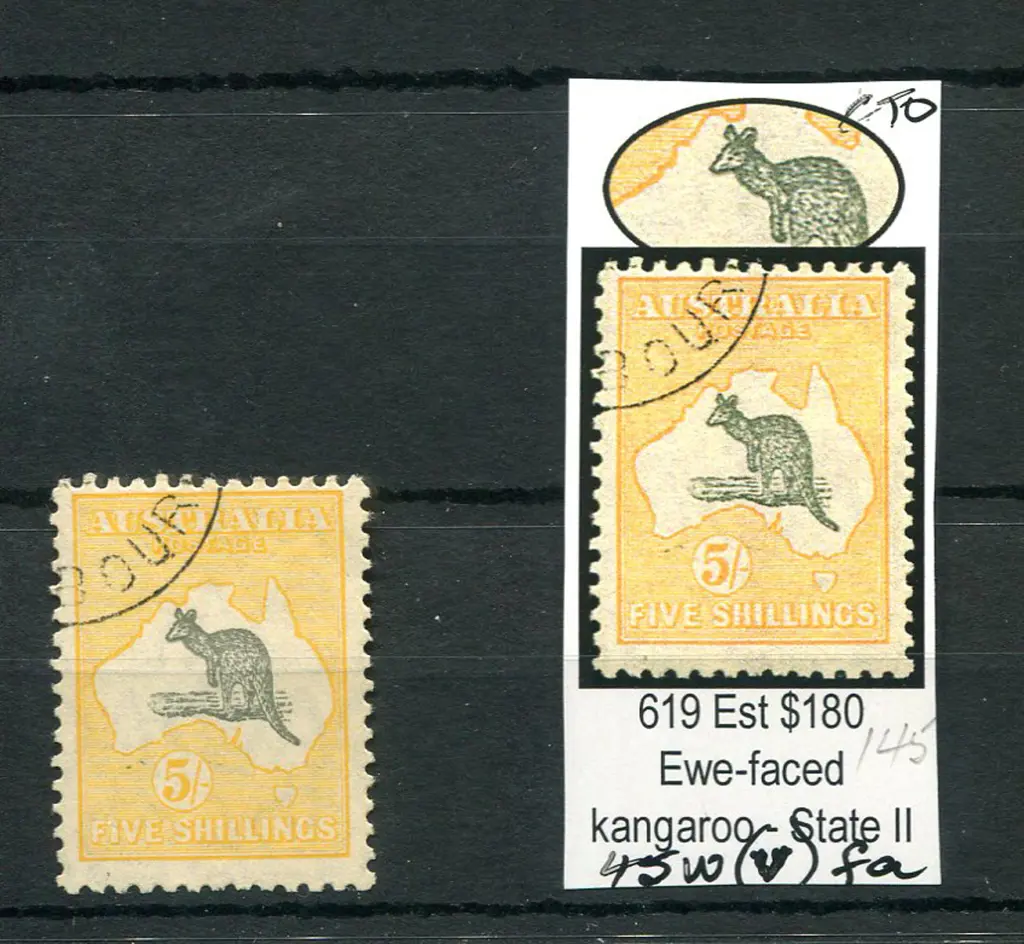 5/- grey & yellow-orange with "ewe-faced kangaroo" ... Image 1++