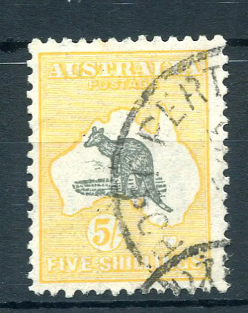 5/- grey & yellow-orange with "fox faced kangaroo" ... Image 1++