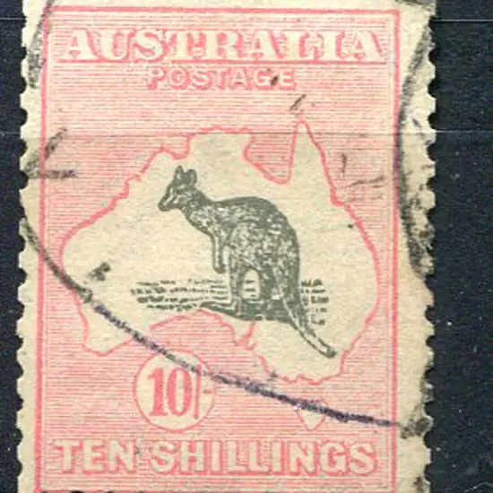 10/- grey & pale pink used, centred low & to left. ...