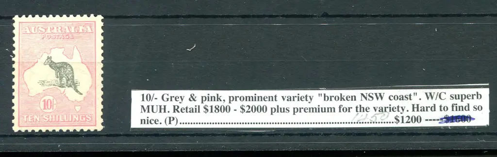 10/- grey & pale pink with "broken coast near ... Image 1++