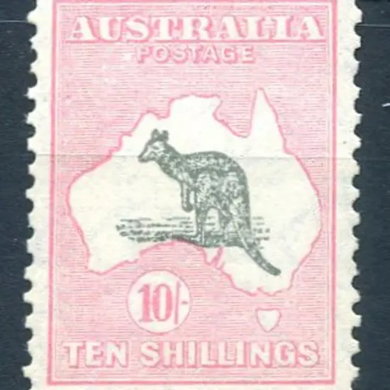 10/- grey & pale pink with "white flaw before ...