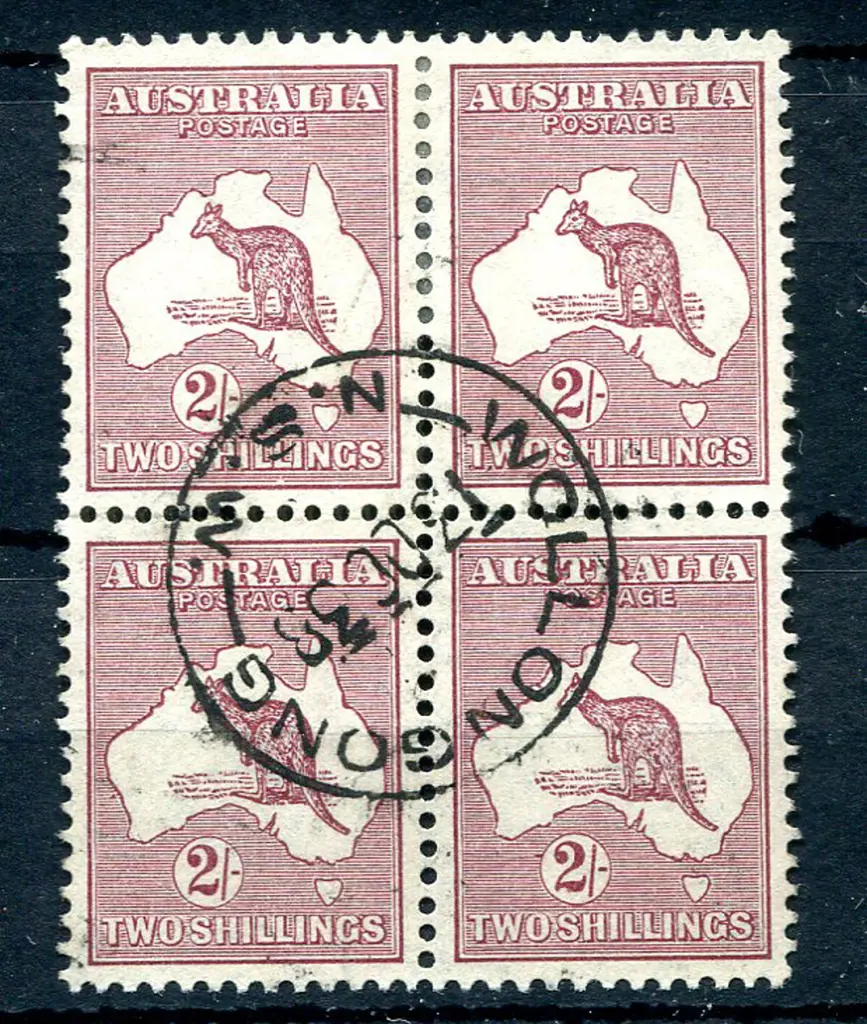 2/- maroon plate 1 positional block of 4, units ... Image 1++