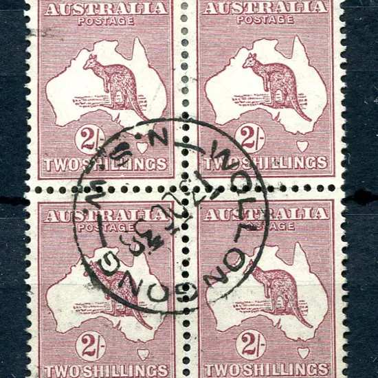 2/- maroon plate 1 positional block of 4, units ...