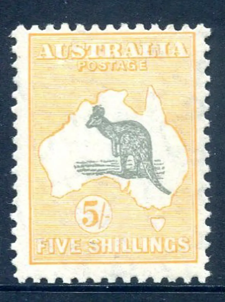 5/- grey & yellow-orange, Die II with "break in ... Image 1++
