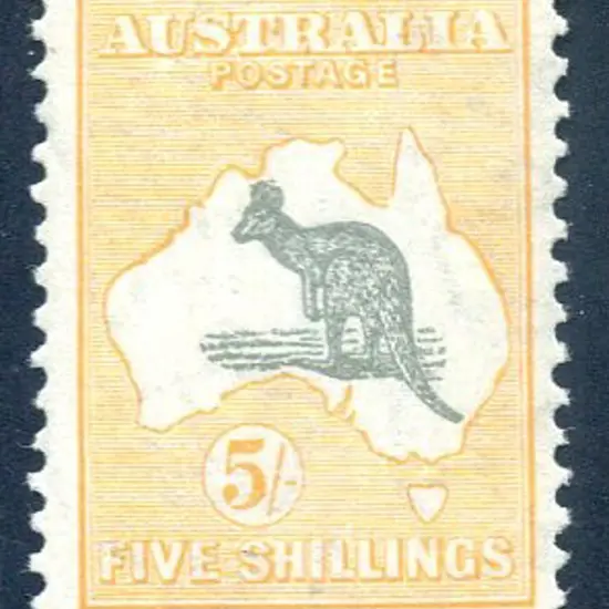 5/- grey & yellow-orange, Die II with "break in ...
