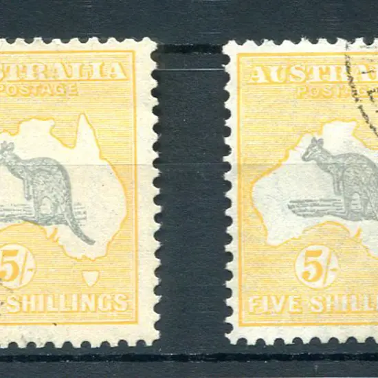 5/- grey & yellow CTO examples x 2, the first with ...