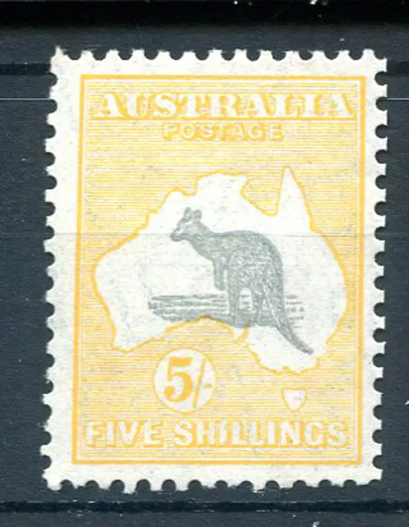 5/- grey & yellow, Die II with "broken coast near ... Image 1++