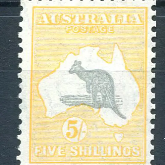 5/- grey & yellow, Die II with "broken coast near ...