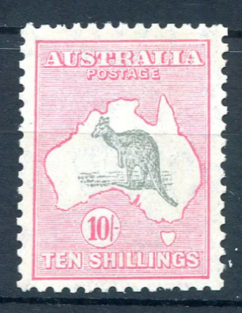 10/- grey & pink with "hunched-backed kangaroo" ... Image 1++