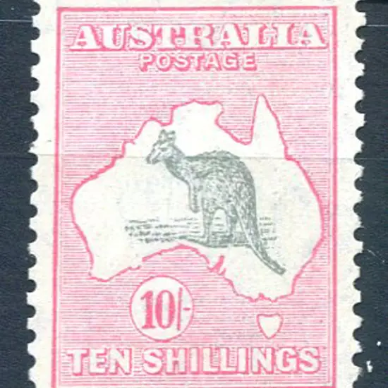 10/- grey & pink with "hunched-backed kangaroo" ...