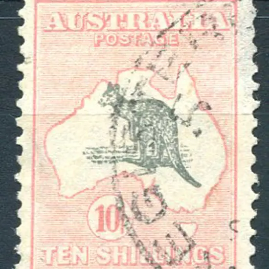10/- grey & pink with "muzzled kangaroo" variety. ...