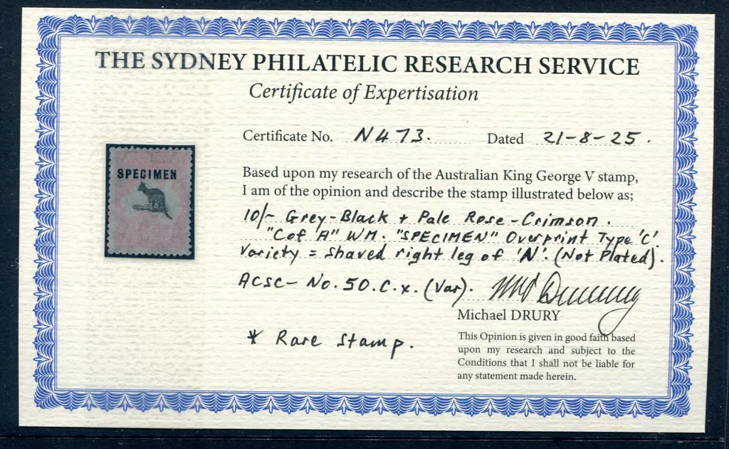 10/- grey & pink ovptd "SPECIMEN" type C with ... Image 1++