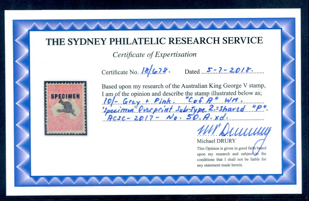 10/- grey & pink ovpts "SPECIMEN" type 2 with ... Image 1++