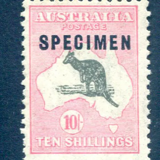 10/- grey & pink ovpts "SPECIMEN" type 2 with ...