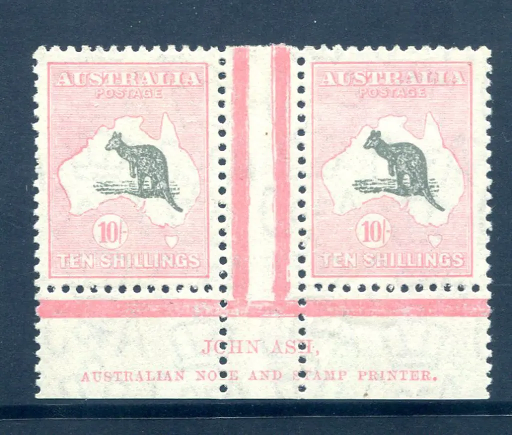 10/- dark grey & aniline pink John Ash imprint ... Image 1++