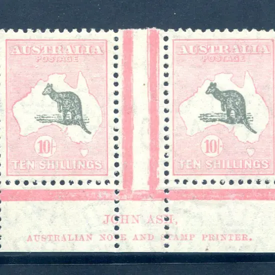 10/- dark grey & aniline pink John Ash imprint ...