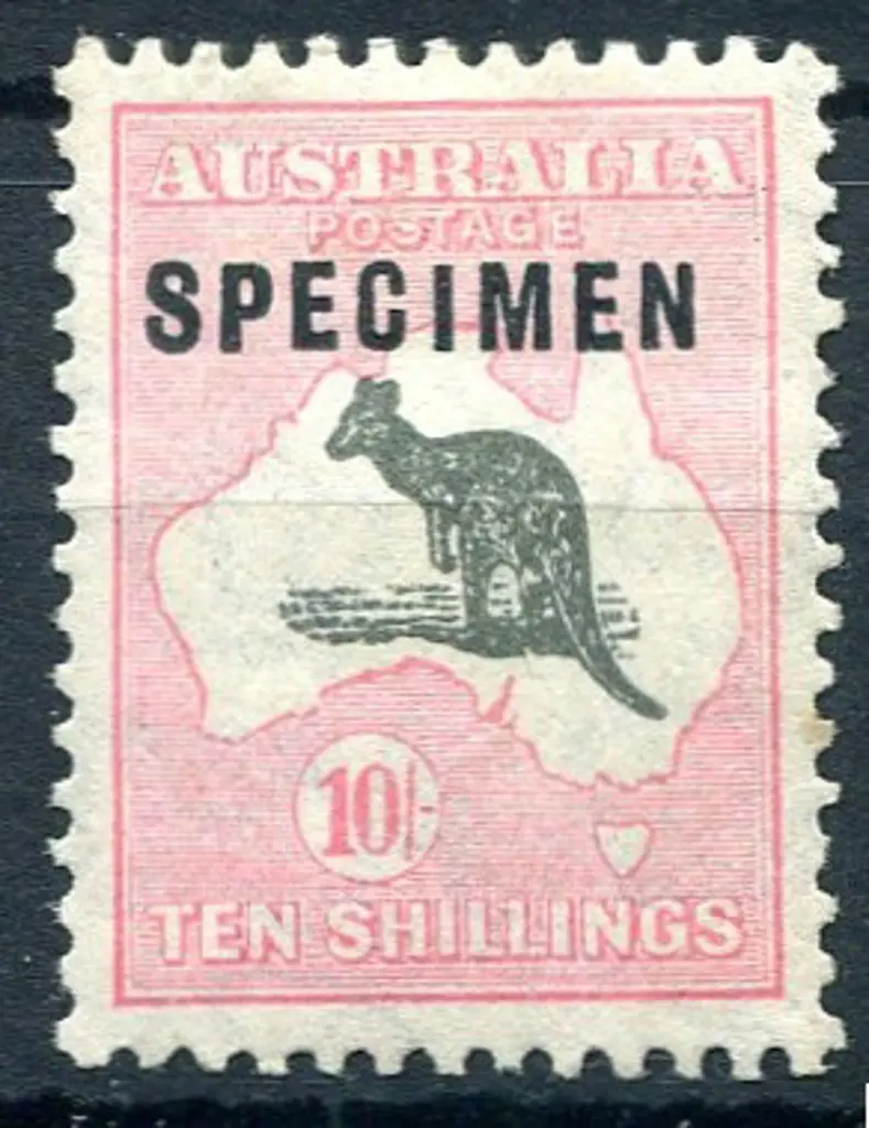 10/- dark grey & aniline pink ovptd "SPECIMEN" ... Image 1++