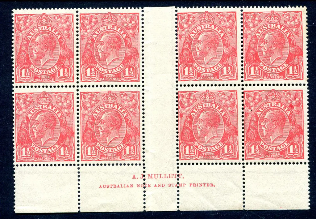 1½d red, Die I, electro 27 Mullett imprint block ... Image 1++