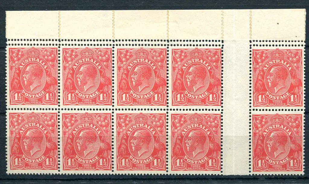 1½d red, Die I block of 10 (5x2) with top selvedge ... Image 1++