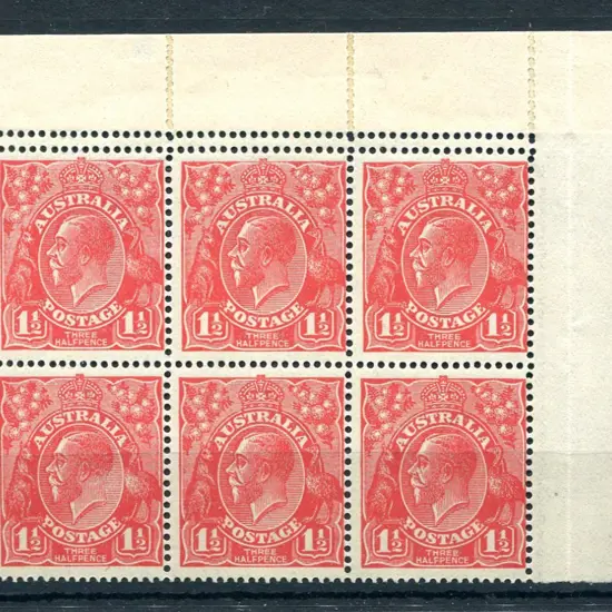 1½d red, Die I block of 10 (5x2) with top selvedge ...