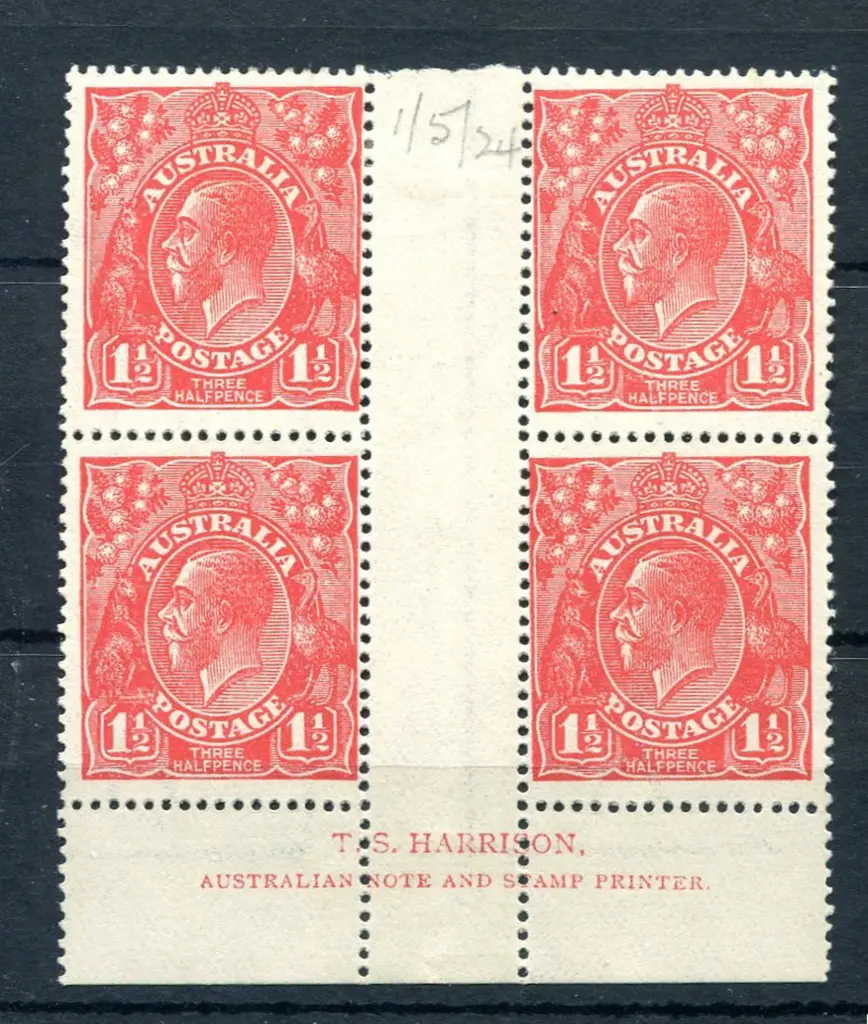 1½d red, Die I, electro 16 Harrison imprint block ... Image 1++