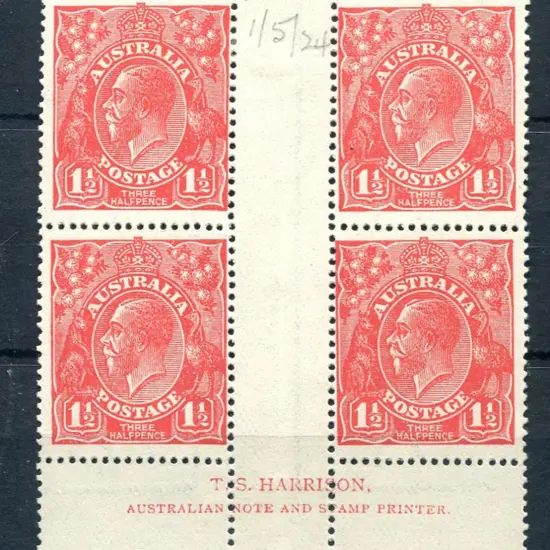 1½d red, Die I, electro 16 Harrison imprint block ...
