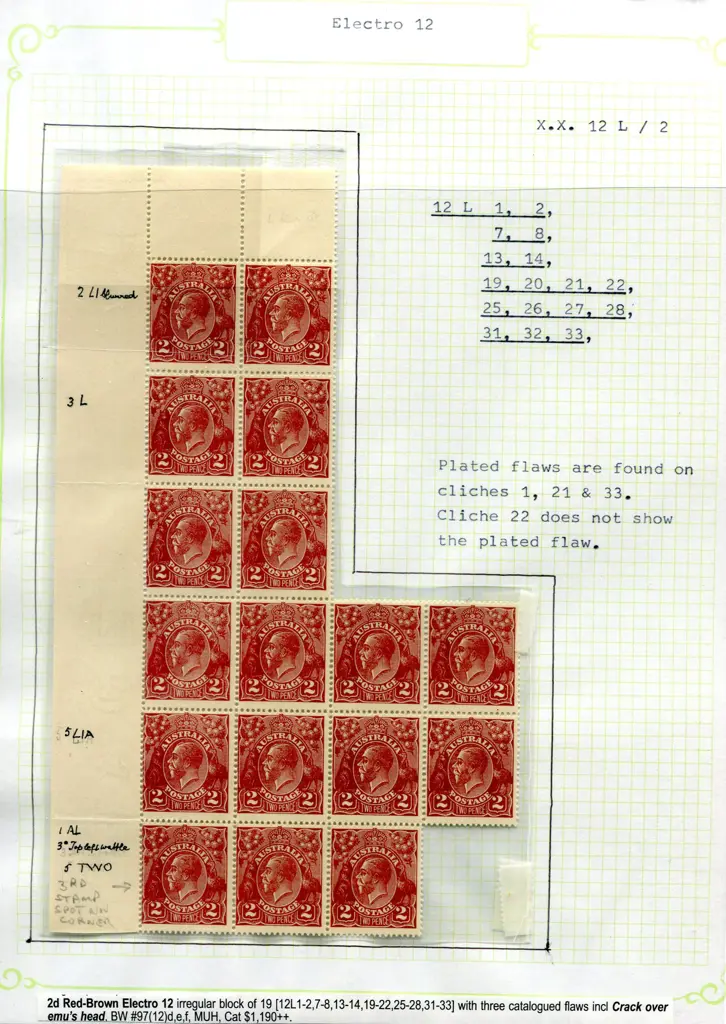 2d red-brown, electro 12 irregular block of 19 ... Image 1++