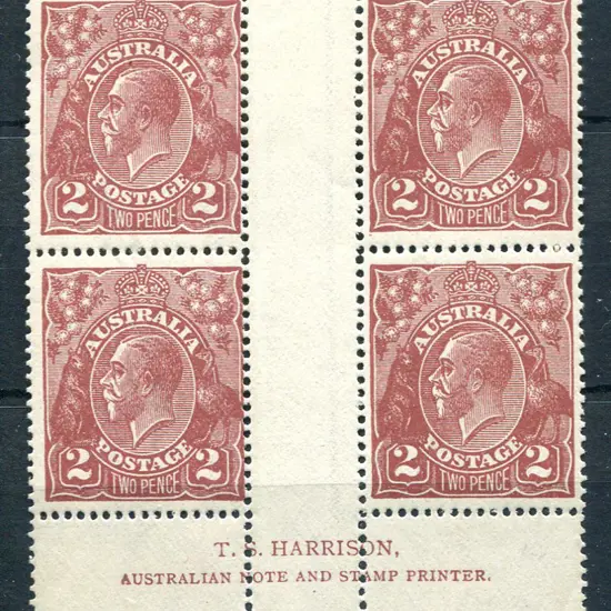 2d red-brown, electro 12 Harrison imprint block of ...
