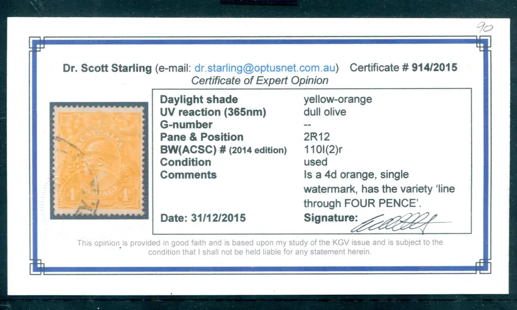 4d yellow-orange with "line through FOUR PENCE" ... Image 1++