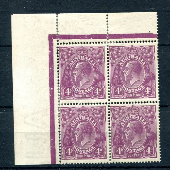4d violet, plate 2 top left corner block of 4 ...