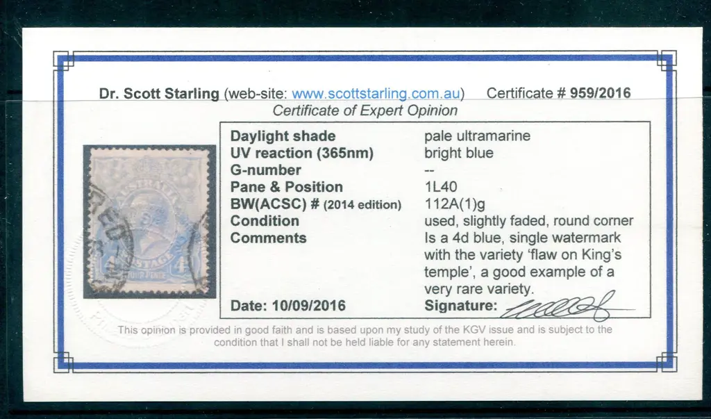4d pale ultramarine with "flaw on King's temple" ... Image 1++