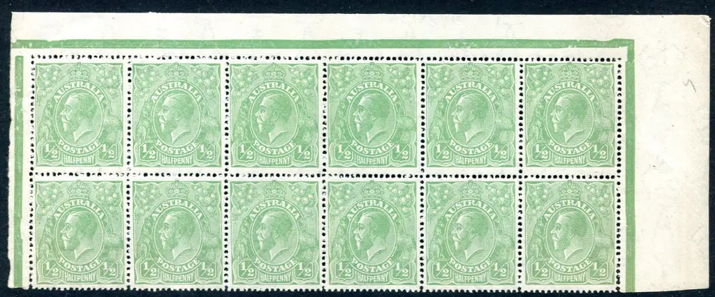 ½d pale green top right marginal block of 12 from ... Image 1++