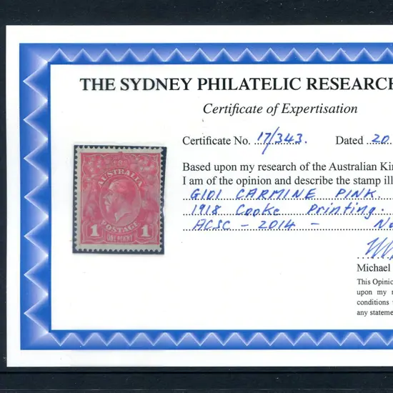 1d carmine-pink from Cooke Printing. Drury Cert. ...