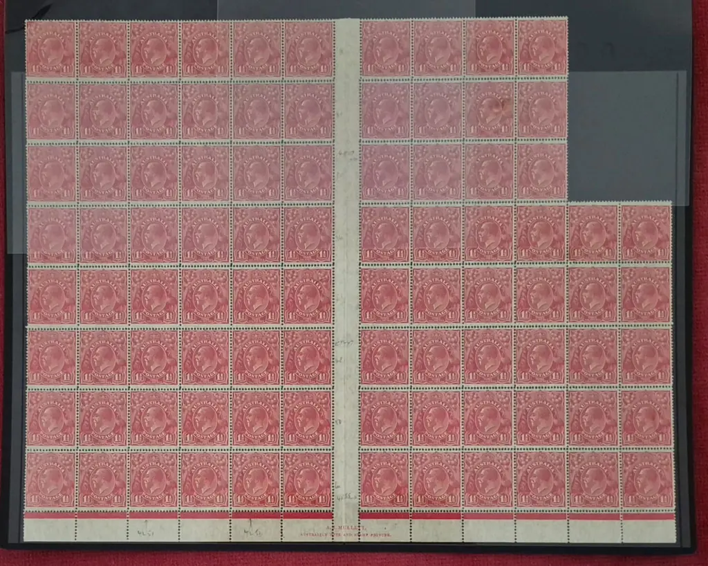 1½d red plate 4 large part sheet of 90 with ... Image 1++