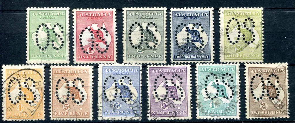 1913 ½d green to 2/- brown, 1st wmk perfined large ... Image 1++