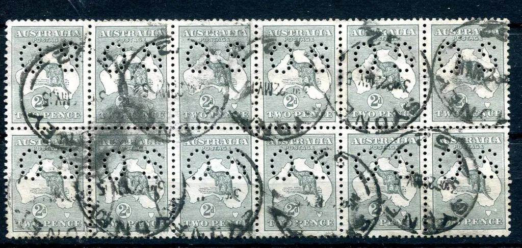 1913 2d grey, 1st wmk perfined small "OS" block of ... Image 1++