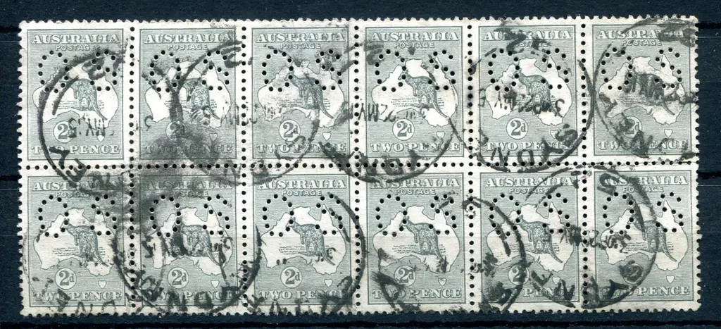 1913 2d grey, 1st wmk perfined small "OS" block of ... Image 1++