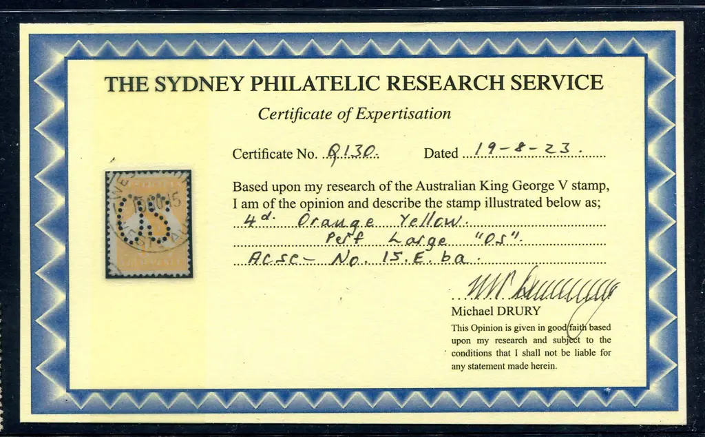 1913 4d orange-yellow, 1st wmk perfined large ... Image 1++