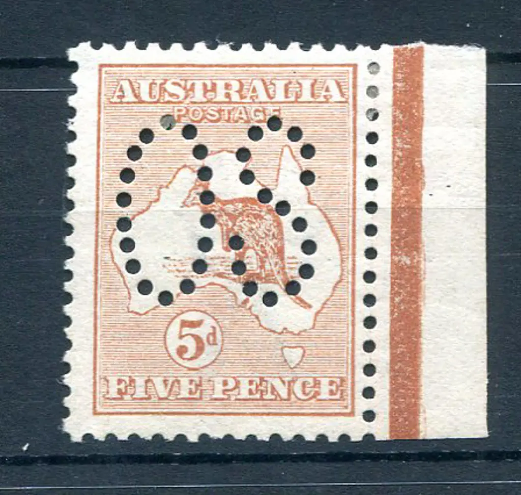 1913 5d chestnut, 1st wmk perfined large "OS" with ... Image 1++
