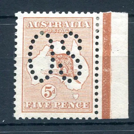 1913 5d chestnut, 1st wmk perfined large "OS" with ...