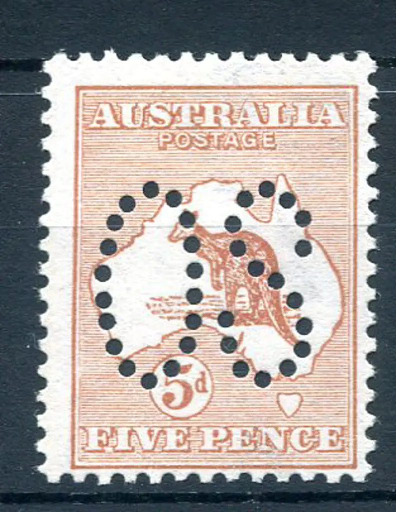 1913 5d chestnut, 1st wmk perfined large "OS". ... Image 1++