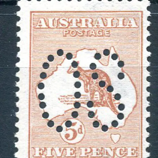 1913 5d chestnut, 1st wmk perfined large "OS". ...