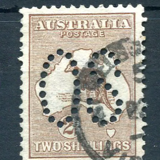 1913 2/- brown, 1st wmk perfined large "OS". Good ...
