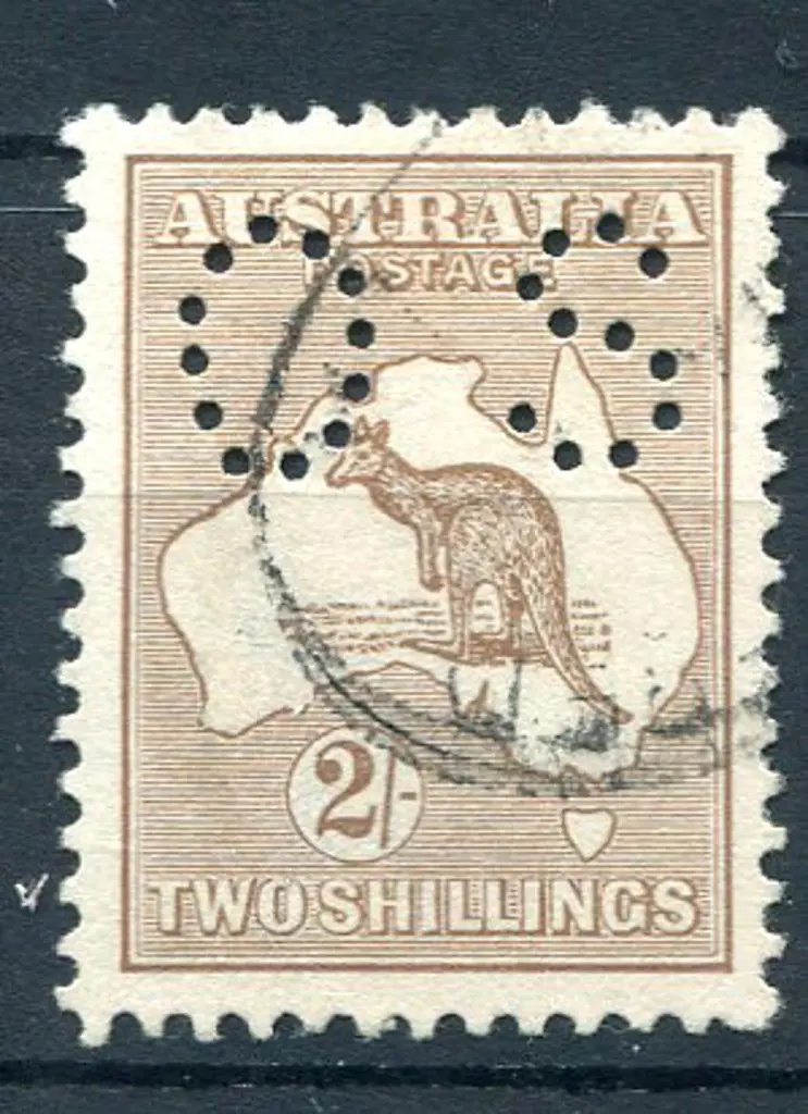 1913 2/- brown, 1st wmk perfined small "OS". F/U ... Image 1++