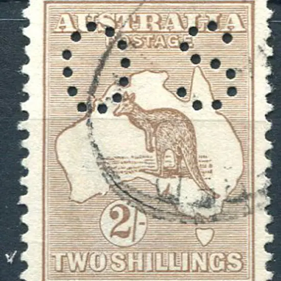 1913 2/- brown, 1st wmk perfined small "OS". F/U ...