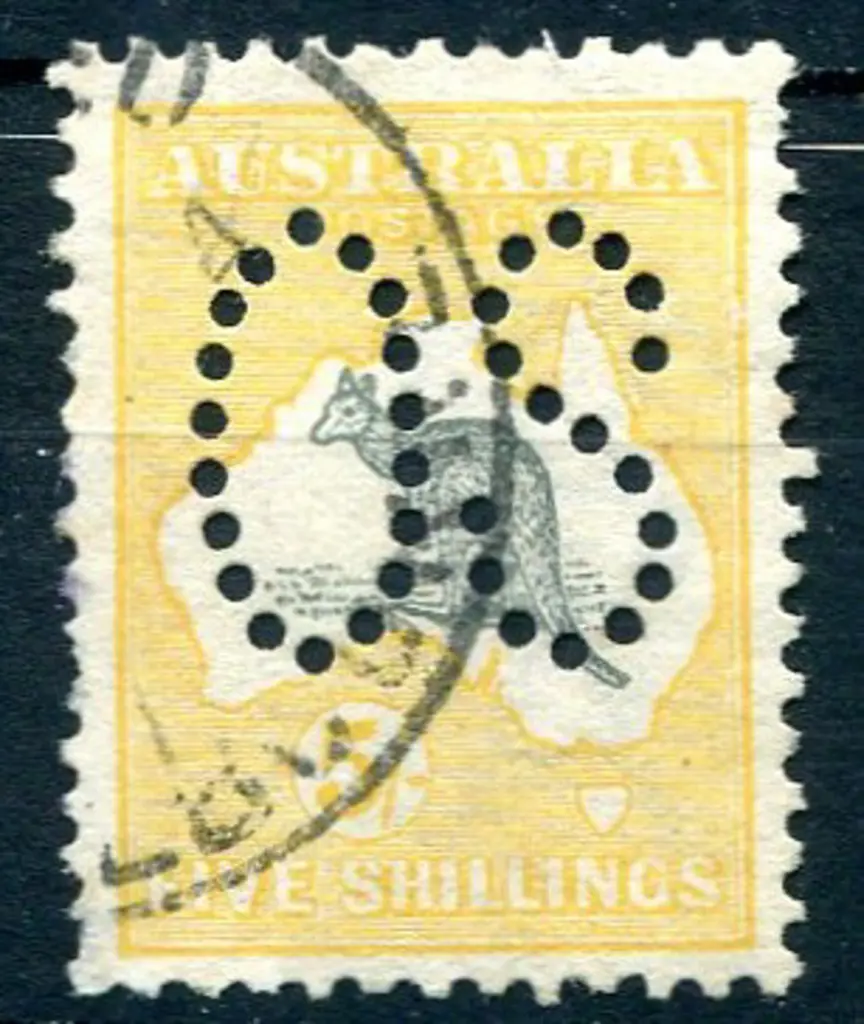 1913 5/- grey & yellow, 1st wmk perfined large ... Image 1++